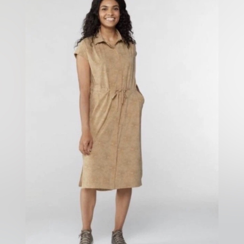 REI Tan Midi Shirtdress with Drawstring Waist